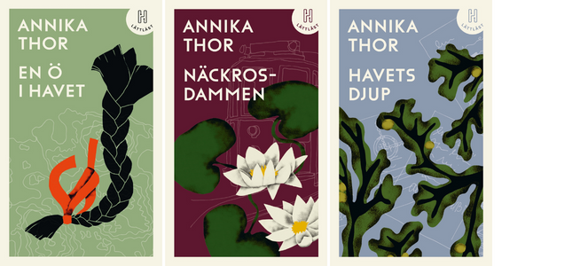 Pärmarna på Annika Thors böcker En ö i havet, Näckrosdammen och En ö i havet.
